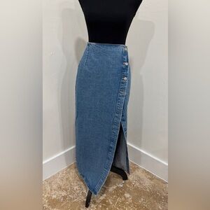 Zara Blue Asymmetrical Skirt with Button Accents